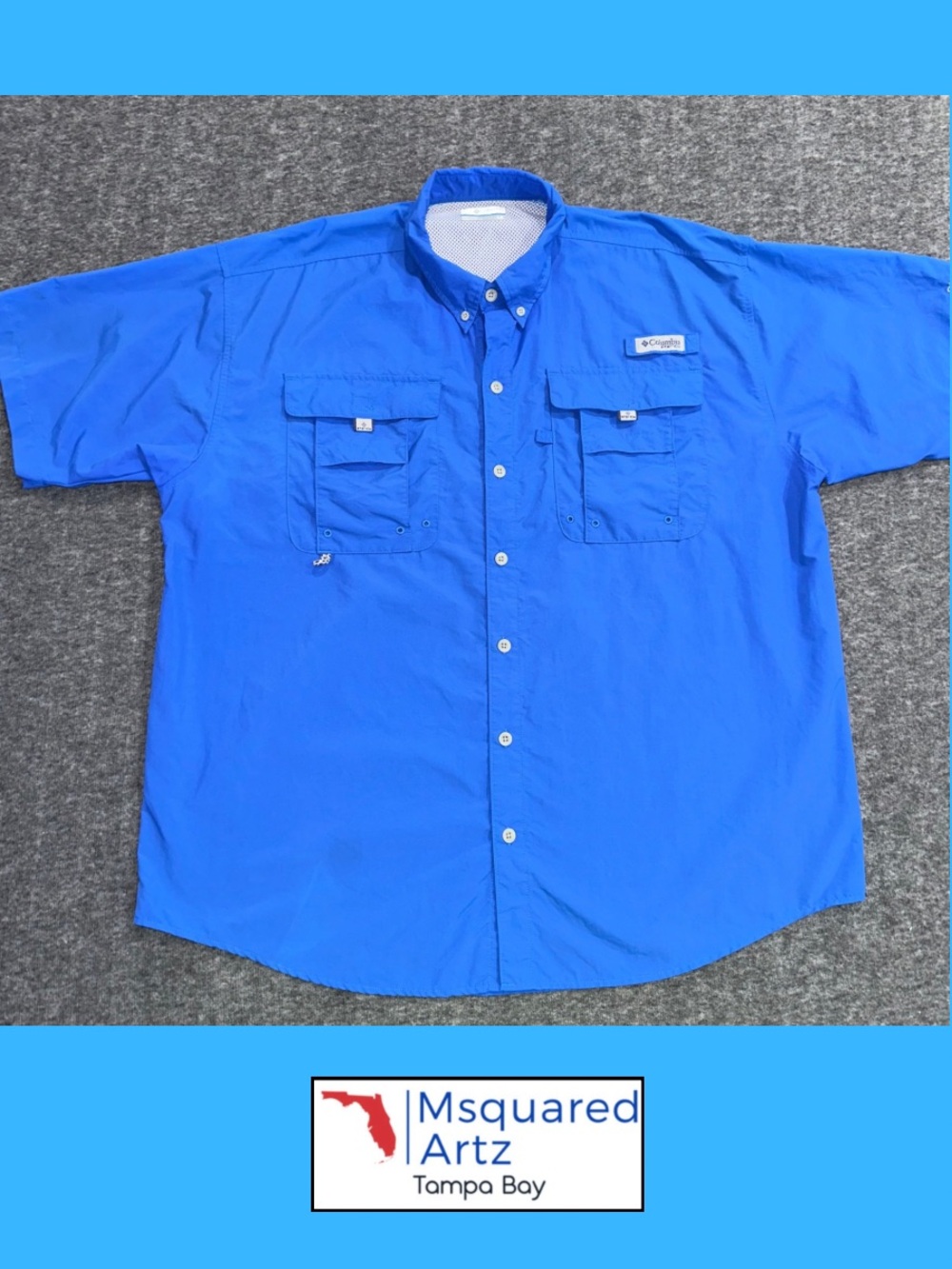 Columbia PFG Fishing Shirt Mens Large Blue Short Sleeve Vented Tactel Nylon